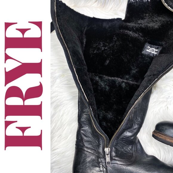 FRYE MARA BUTTON OTK SHEARLING FOLD CUFF LEATHER TALL RIDING BOOTS, SIZE 7 - Picture 10 of 16